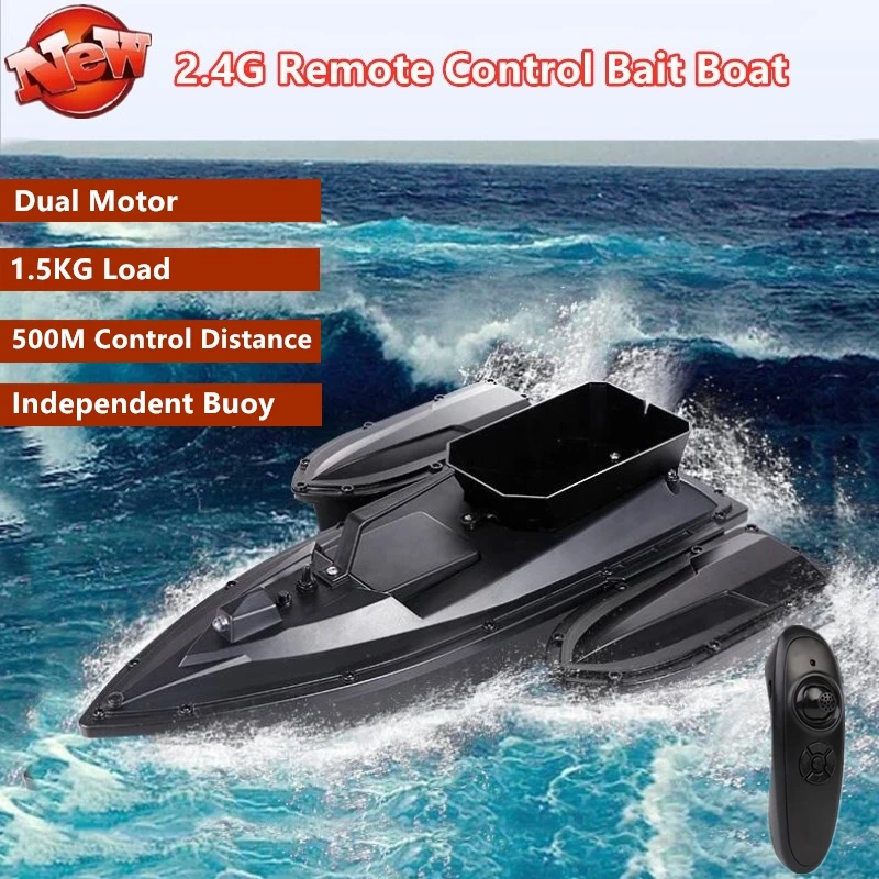 Fully Enclosed Hull RC Fishing Bait Boat 2Motors Nesting Boat Single Bait Hopper Detachable Independent Buoy Night Light RC Boat