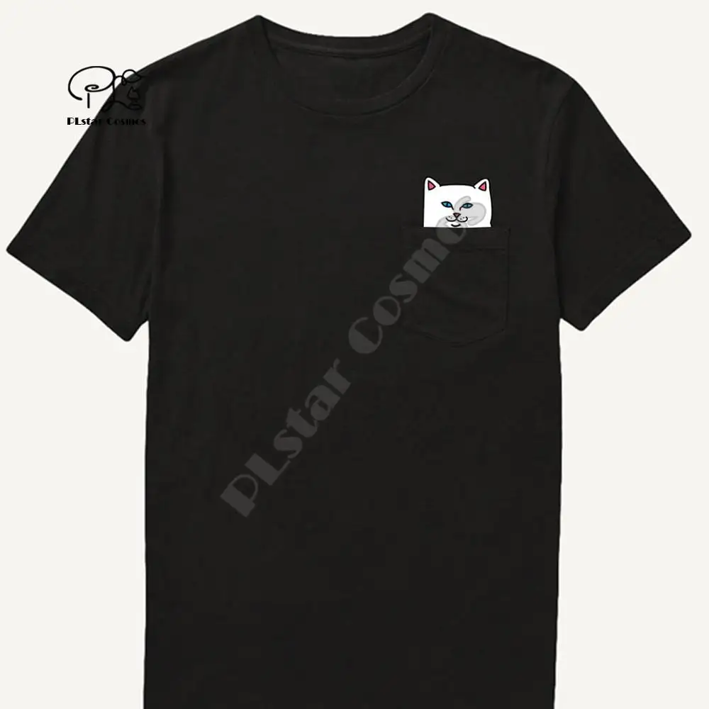 男性のtシャツファッションブランド新ポケット猫漫画のプリントtシャツ男性のシャツヒップホップ面白い原宿tシャツスタイル-2