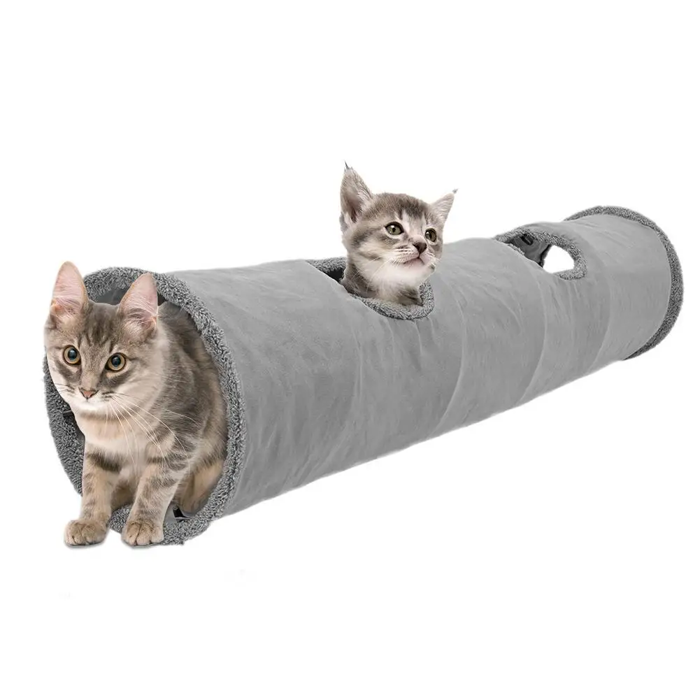 Pet Cat Tunnel Cat Toys 2 Holes Play Tunnel Hole Foldable Fleece-lined Cat Tent Toy Kitten Rabbit Animal Play Tunnel Tube