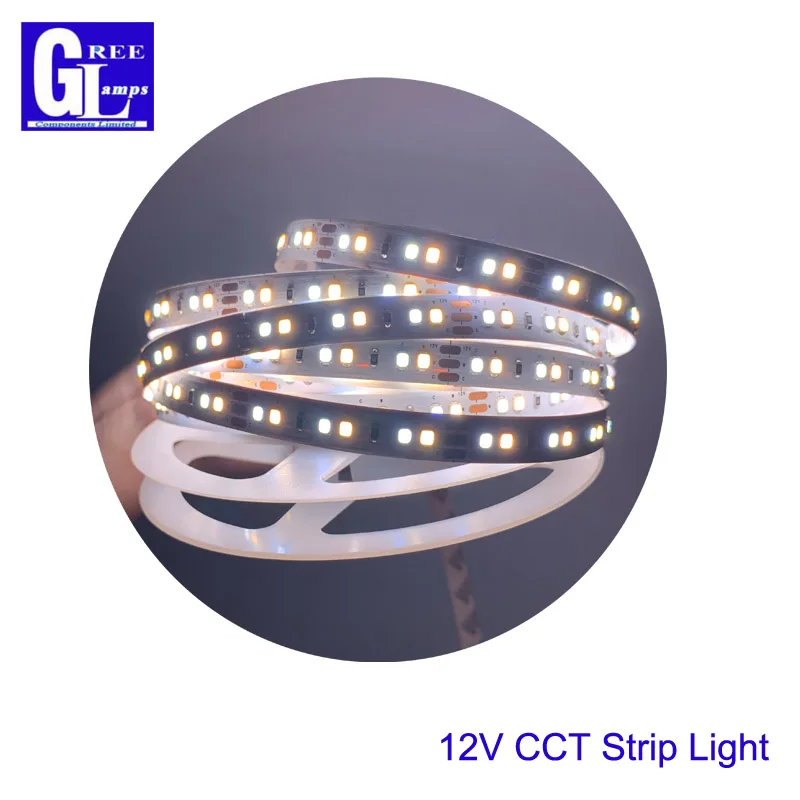 5m High CRI 90+ 1200lm/120LED/m Double Color 3000K 6000K LED Strip Light White 24V CCT With Test Report