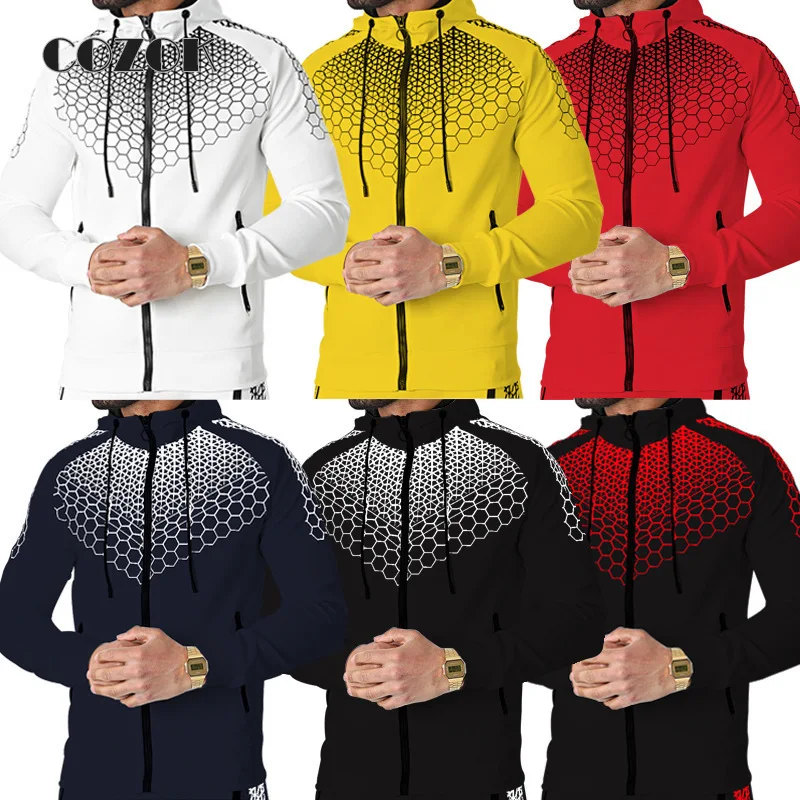 Mannen En Najaar Hoge Kwaliteit Mode 3d Sportkleding Pak Nieuwe Lange Mouwen Rits Hoodie + Jogging broek 2-Delige Set