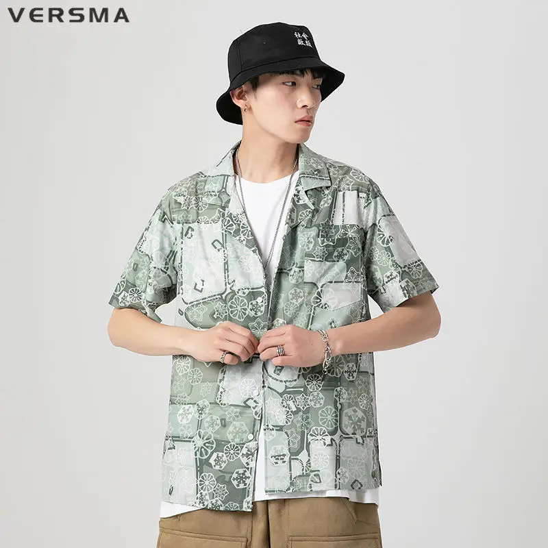 

VERSMA Korean Harajuku Ulzzang Flower Print Shirt Men Women Spain Oversize Short Sleeve Hawaiian Vintage Shirt Men Dropshipping