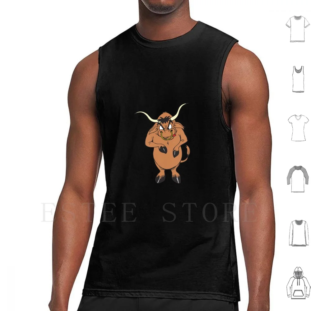 Bull Tank Tops Vest Sleeveless Bull Angry Lips Ring Standing Nose Horns Animal Tail Tongue Licking