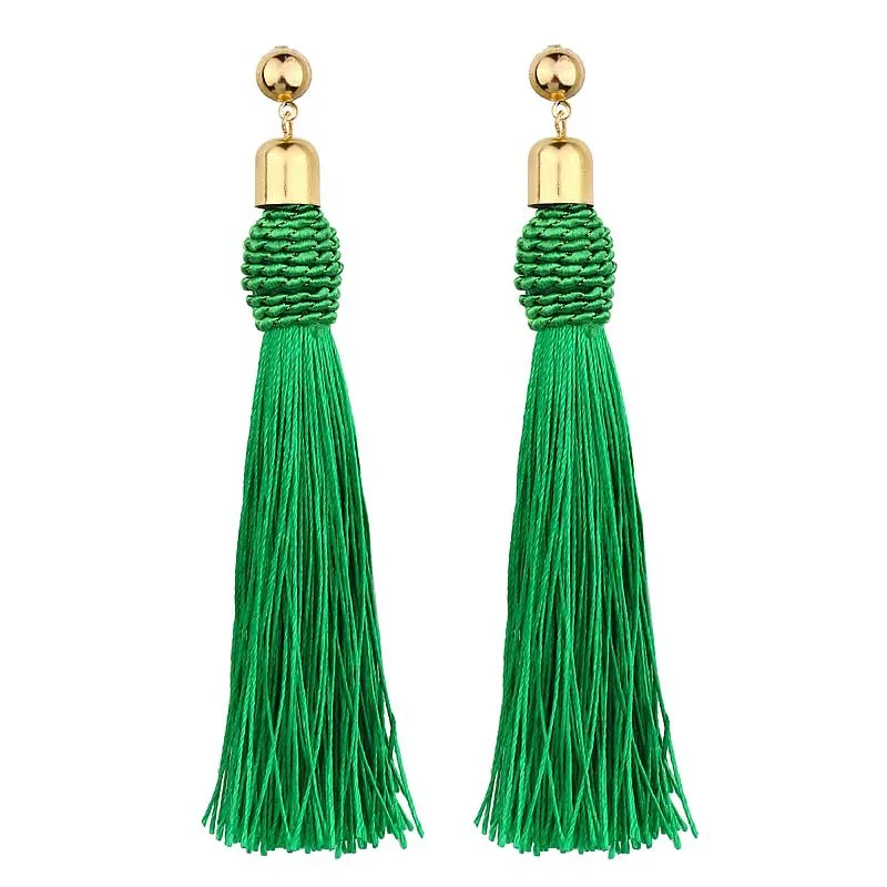 Fashion Bohemian Alloy Fringe Women\'s Earrings Black Brown Blue Red Silk Fabric Long Fringe Earrings Women\'s Jewelry
