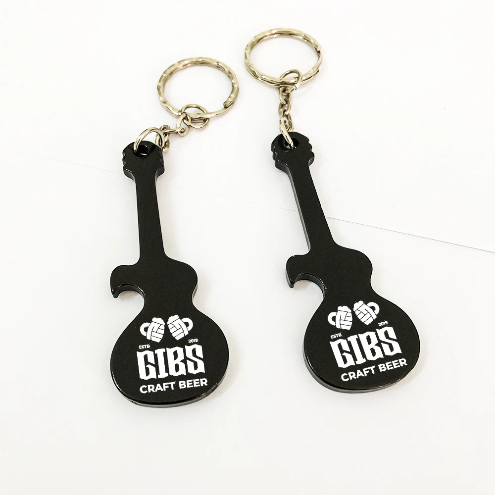 Promotional Gifts Custom Logo Guitar Shaped Keychains Metal Bottle Openers Personalised Key Rings Beer Bottle Openers 100 Pieces