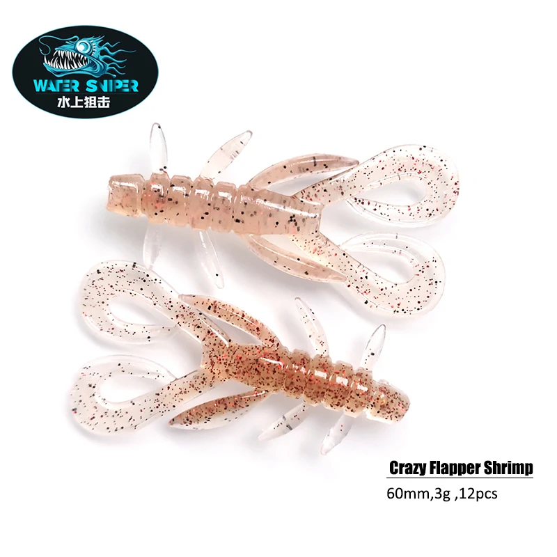 WATER SNIPER Crazy Flapper Lure For Fishing 60mm 3g Soft Silicone Craws Baits Shrimp Bass Peche Gear Fishing Tackle