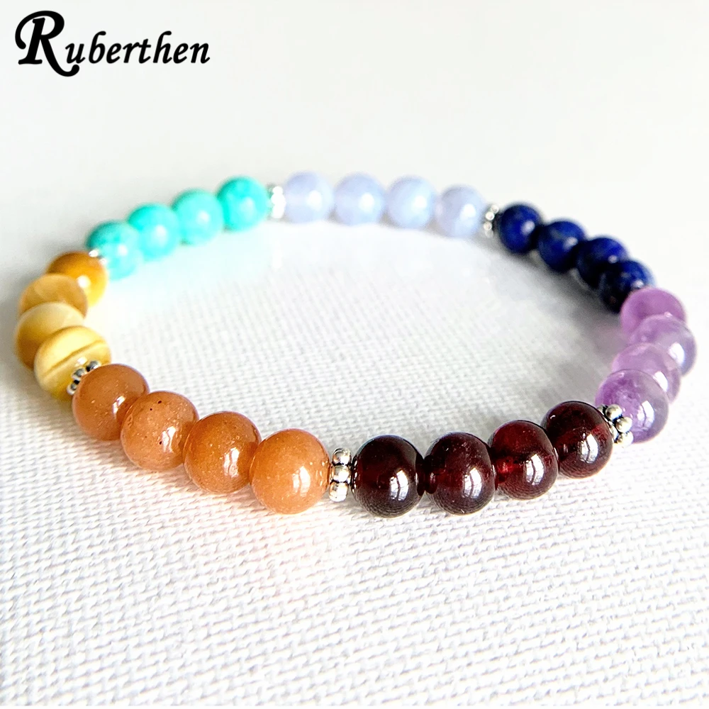 

Ruberthen 6 mm Gem-stones 7 Chakra Bracelet Luxury Women`s Energy Bracelet Yoga Mala Beads Braceelt Best Friendship Gift Jewelry