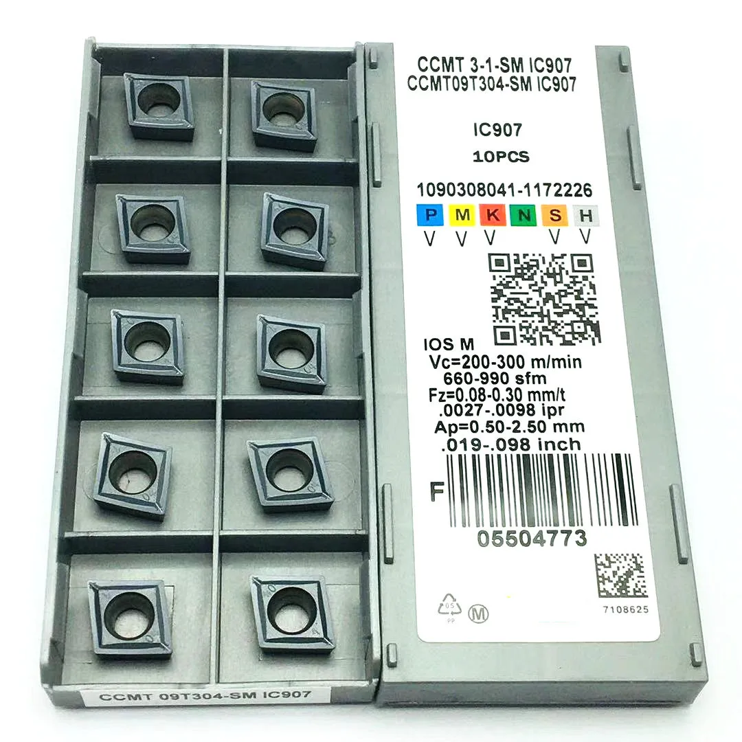 Inserção de carboneto cimentado CCMT09T304 SM IC907 CCMT09T308 SM IC907 IC908 ferramenta de torneamento interno CCMT 09T304 CCMT 060204   Peças CNC