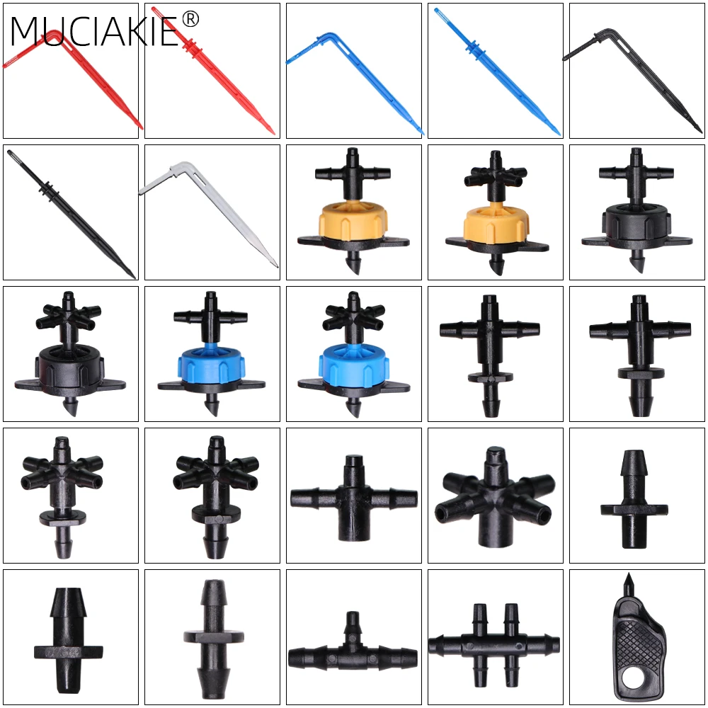 MUCIAKIE 24 Types 3/5MM 1/8\'\' Micro Drippers Fittings Garden Drip Irrigation Emitters Compensation 2/3/5/6-Way Coupling Adaptor