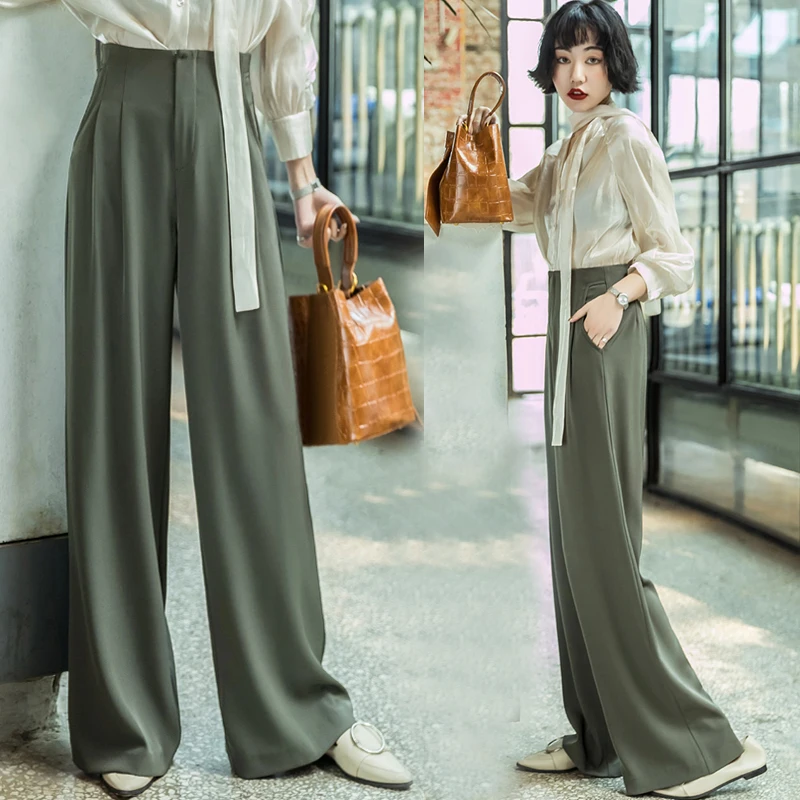 

2021 Summer All-match Drape Wide Leg Pants High Waist Loose Trousers Casual Straight Wide Leg Skirt Pants Mopping Pants