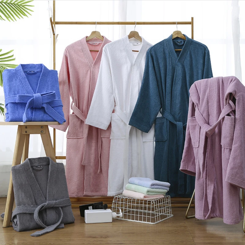 

100 Cotton Terry Bathrobe Sleepwear Nightgown Spring Autumn Towel Material Long Home Dressing Gown Absorbent Yukata Pajamas Robe