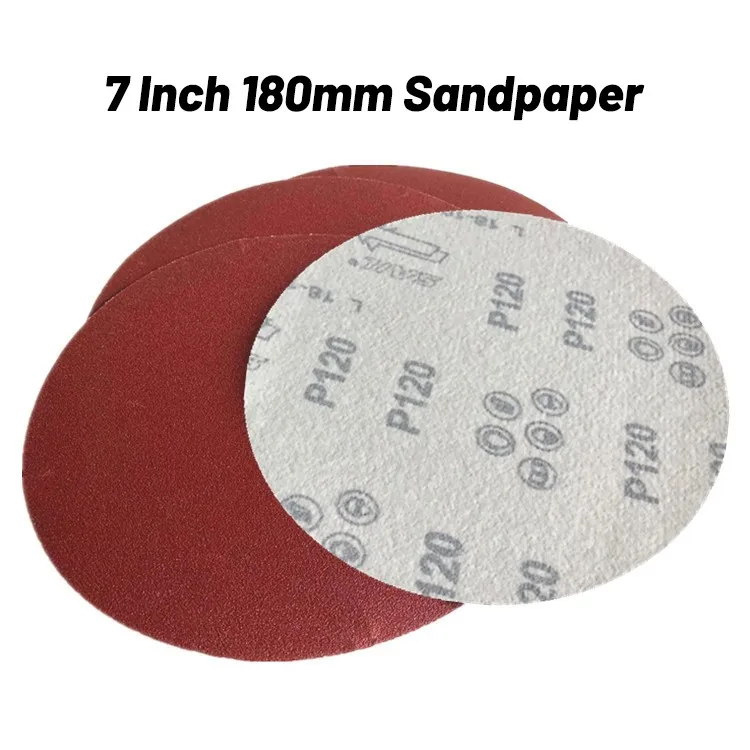 10 Stuks 7 Inch 180Mm Schuurpapier Geborsteld Terug Voor Sander Rode Ronde Schuren Papieren Schijf Zand Lakens Grit 40-2000 Haak Lus Disc