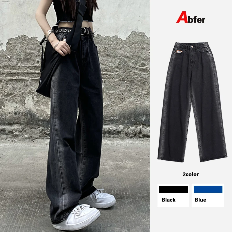 

Abfer 5XL Plus Size Women's Korean Fashion Stripe Baggy Skater Jeans Boyfriend Wide Leg Pants Loose High Waisted Denim Trousers