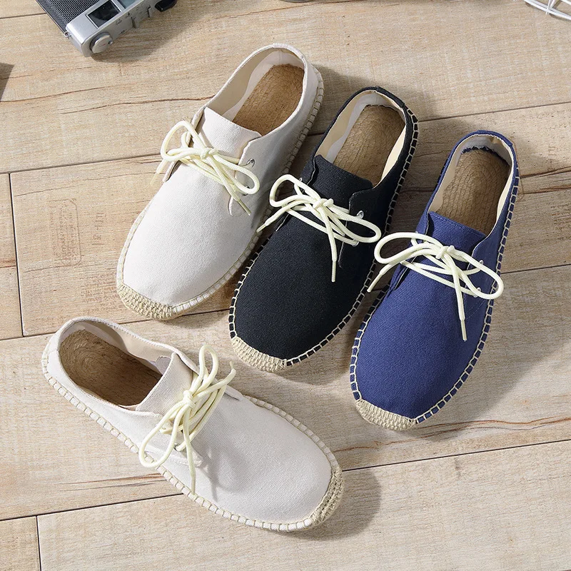 Mens Casual Flats Lace up Espadrilles Canvas Plimsolls Sneakers Driving Shoes ss