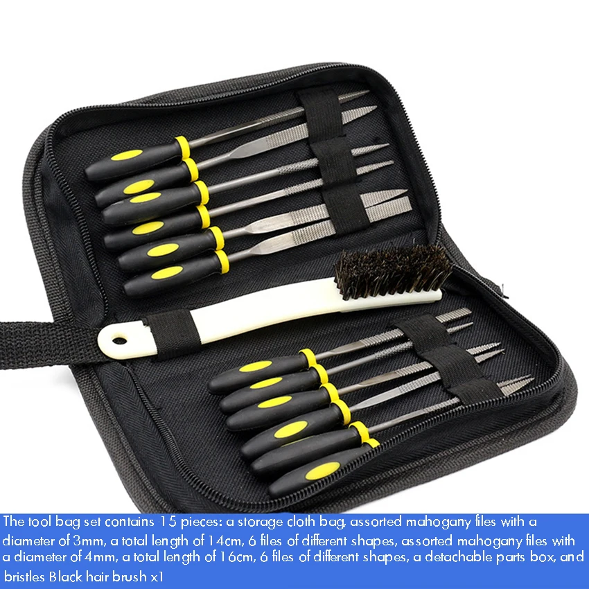 15PCS/Set Diamond File, Multipurpose Needle File with Brush, Suitable for Metal Sanding, Sanding, Jewelers, Hobby, Wood