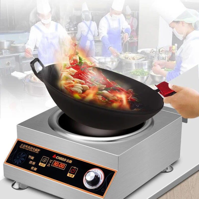 Commercial Induction Cooker High Power Multifunction Hotel Canteen Fierce Fire Wok 5000 Watts Shaped Concave Stainless Steel