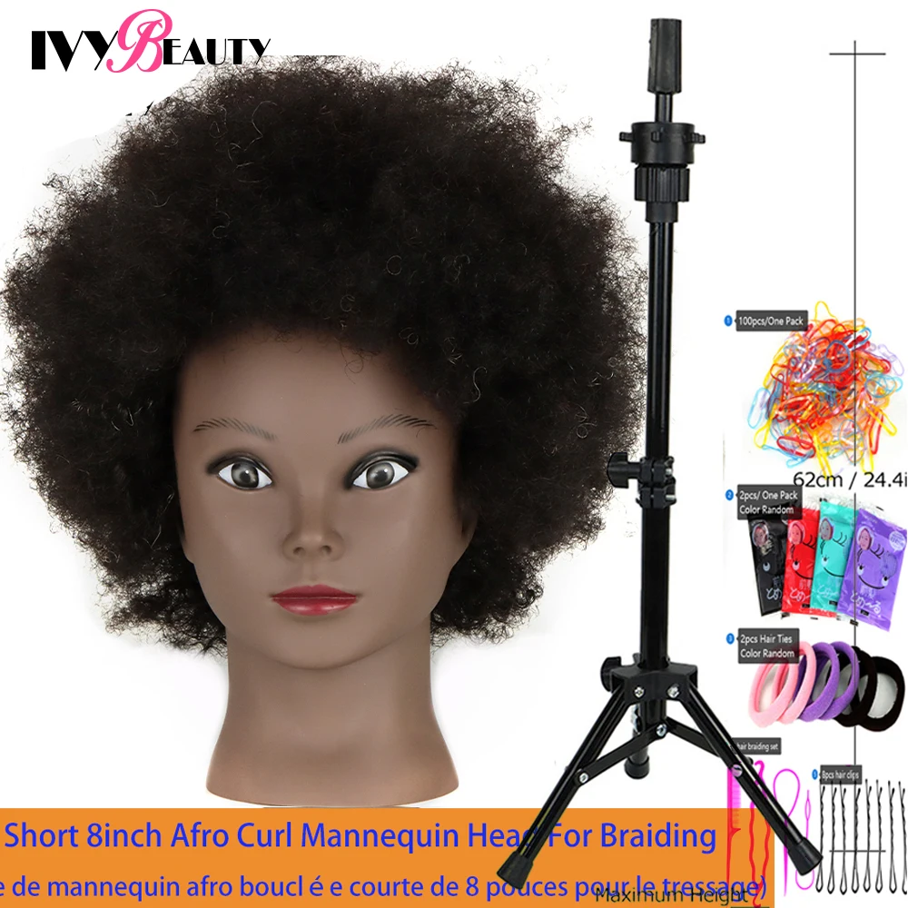 New African Maniquin Head And Stand With Adjustable Tripod Professional Styling Braiding Mannequin Head With Wig Stand Tipod