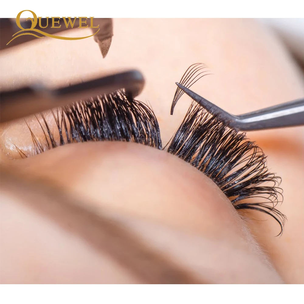 Quewel Pre-made Volume Eyelash Extensions Russian Individual Eyelashes Faux Mink Fans Lashes 16/17/18mm C&D Curl 3D/4D/5D/6D