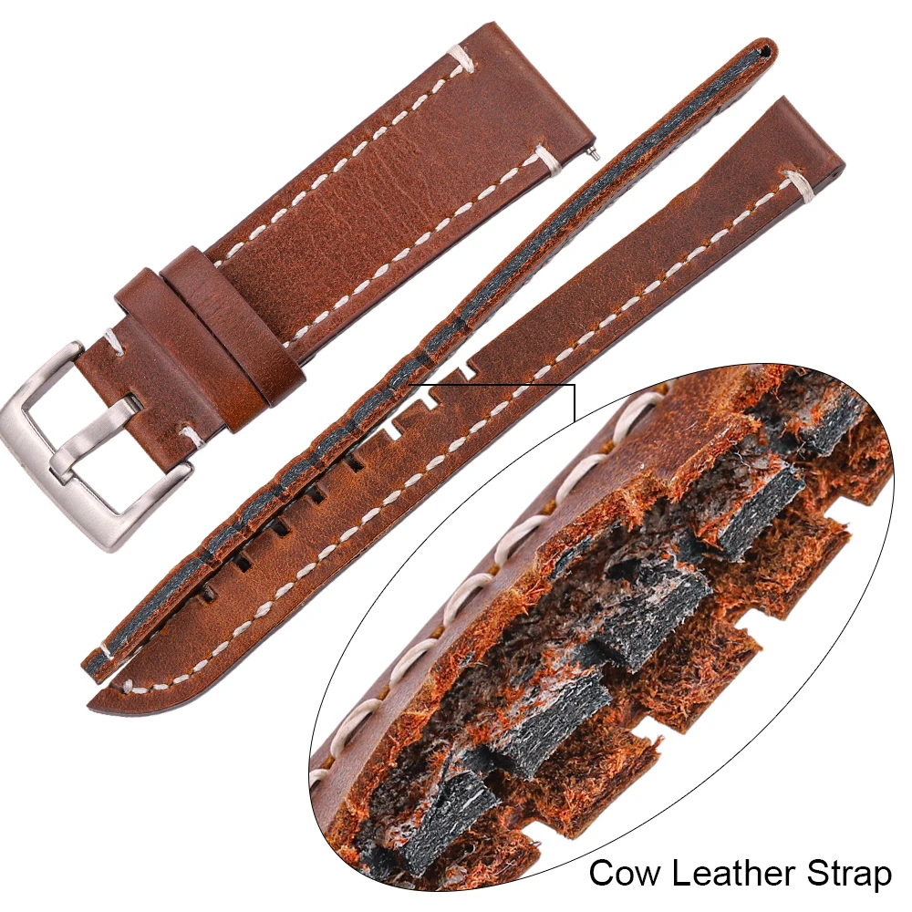 Oil Wax Cow Leather Watchbands For For Galaxy Watch 3 4 5 Strap Men Thick 7 Colors Wrist Band 18mm 20mm 22mm 24mm Belt