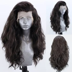 AIMEYA  Dark Brown Long Curly Synthetic Lace Front Wigs for Women Free Part Pre Plucked Natural Hairline Cosplay Wigs