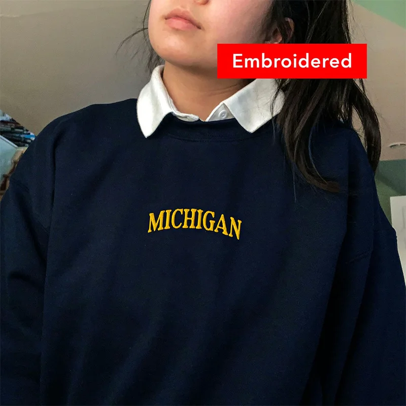 USA Michigan litery haft drukowanie dorywczo gruby sweter jesień luźne Crewneck bluzki Vintage 80s 90s kobiet bluzy