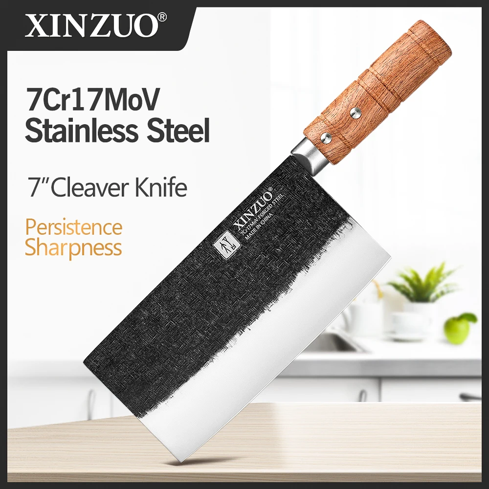 

XINZUO 7" Forged Cleaver Knife Stainless Steel Butcher Knife Padauk Handle Meat Slicing Retro New Kitchen Knives