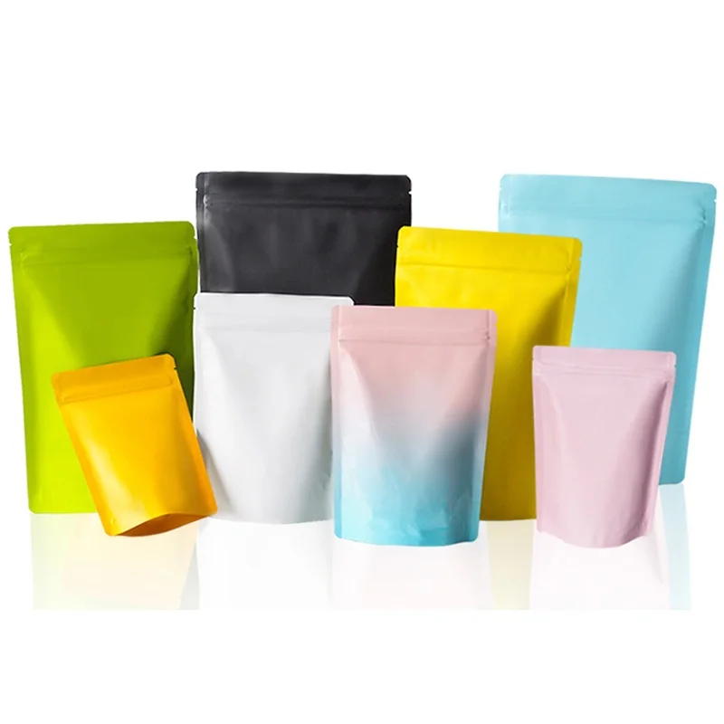 500Pcs/Lot High quality Colorful Food Powder Storage Bag Heat Sealable Ziplock Stand Up bag Aluminum Foil Zip Lock Plastic Bag