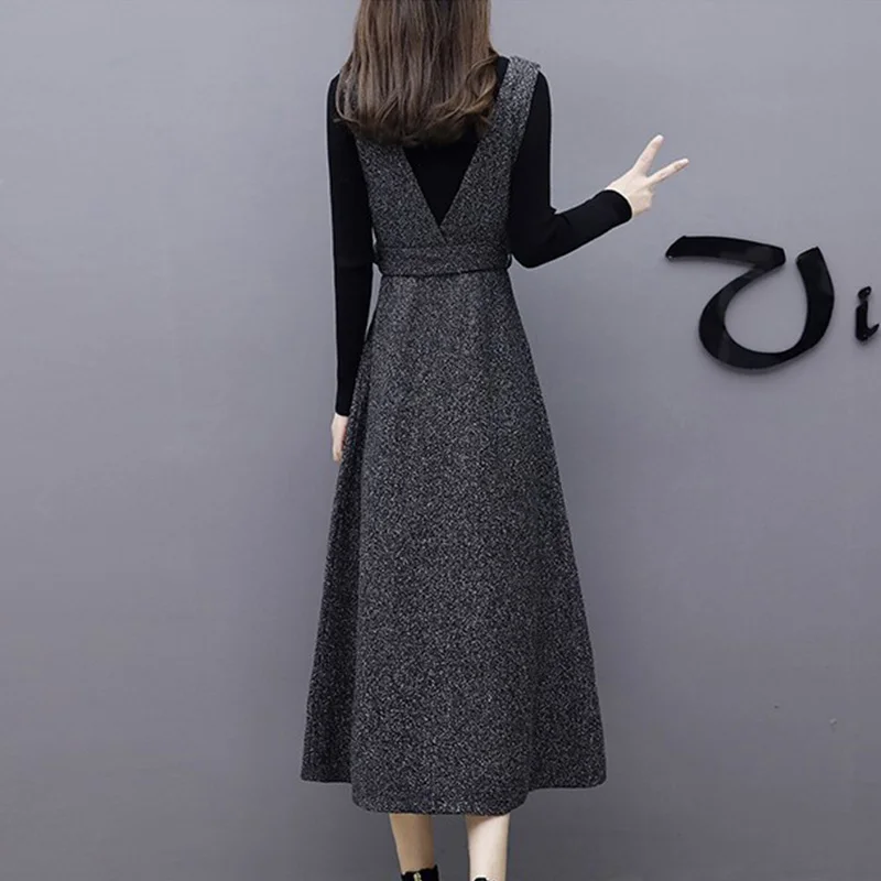 2023New Autumn Winter Long Two-Piece Suit Dresses Women's Female Fashion 5XL Slim Bottoming Dress + Knitt Sweater Female Clothes