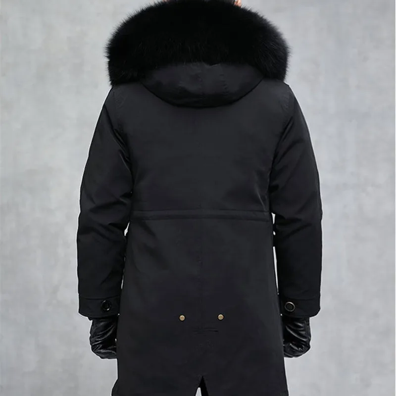 Winter Men\'s Long Waterproof Parka Natural Raccoon Fox Fur Collar Hood Real Rabbit Fur Liner Coat Jacket Mens Detachable