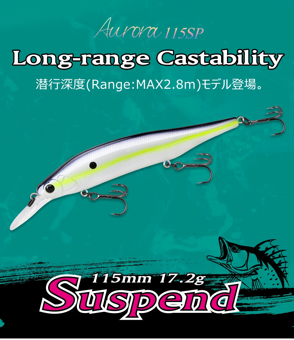 TSURINOYA 115 mm 17,2 g Suspending Minnow Angelköder Gewichtssystem AURORA 115sp Long Casting Pike Jerkbait Harte Köder – Detail 3