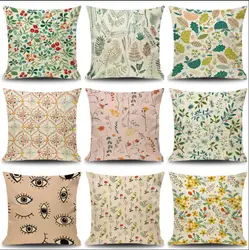 Green Plant Leaf Flower Cushion Geometric Decorative Throw Pillow Linen Pillowcase Home Decor Decoration Cushions