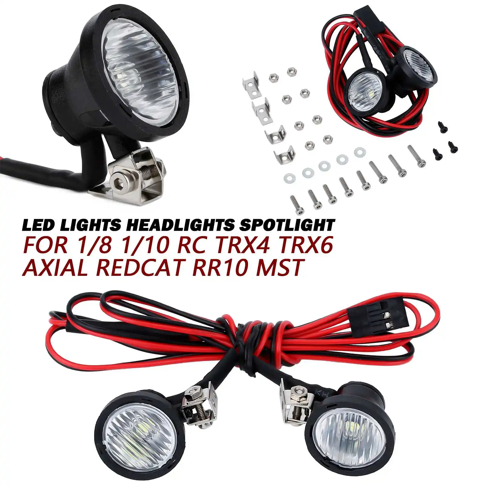 LED Lights Headlights Spotlight for 1/8 1/10 RC TRX4 TRX6 SCX10 90046 Axial Redcat RR10 MST 1set White light rc car parts