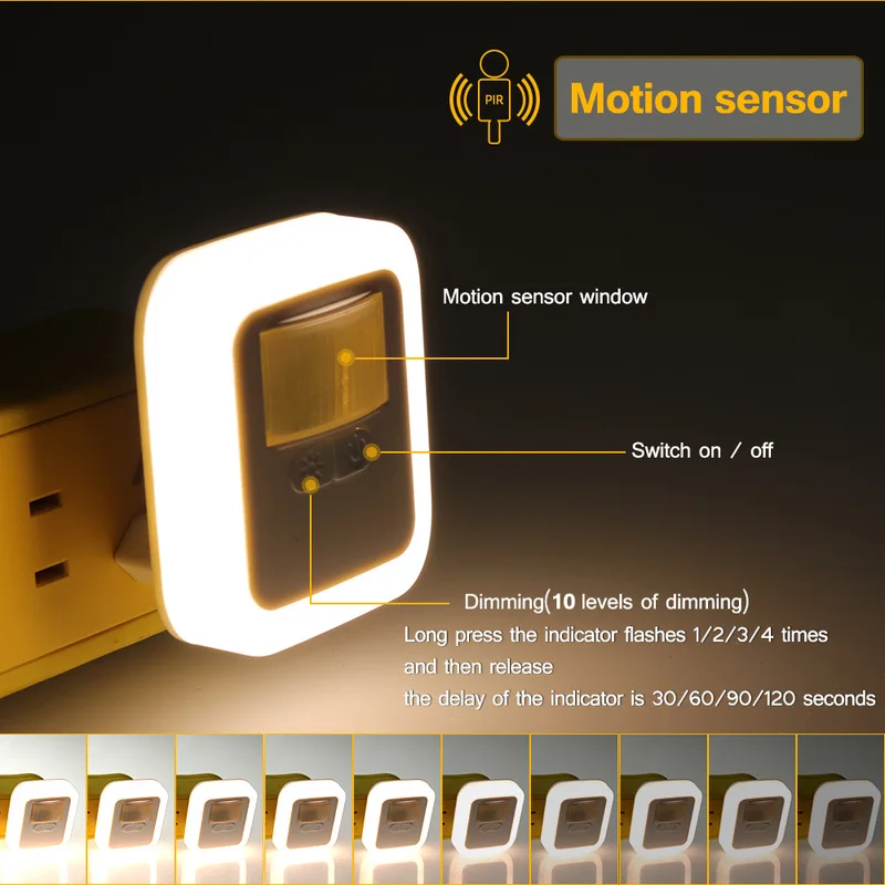 LED Motion Sensor Wall Lamp PIR Light Sensor Night Light 110V-220V Bedside Lamps for Stairs Kitchen Cabinet Portable Lighting