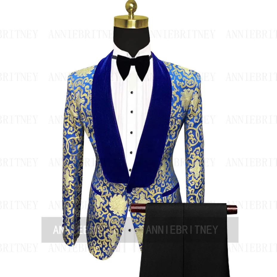 (Jacket+Pants) New Arrival Calico Prints 2 Piece Groom Tuexdos For Wedding Formal Prom Suit Party Evening Blazer Custom Made