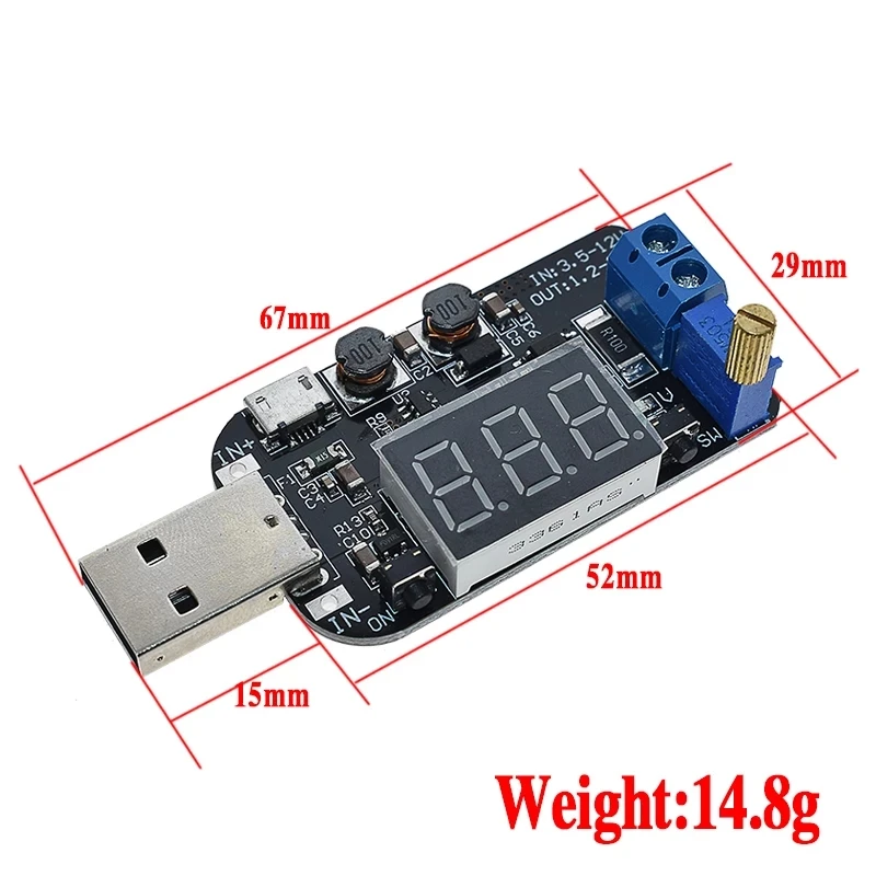 EQV With Current USB Micro USB 5V to 3.3V 9V 12V 18V 24V Adjustable Buck-Boost Power Supply Voltage Regulator Module LED Display