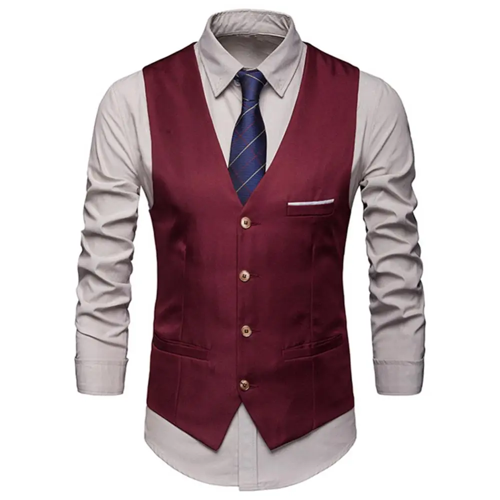 65% Dropshipping!!Plus Size Formal Men Solid Color Suit Vest Single Breasted Business Waistcoat