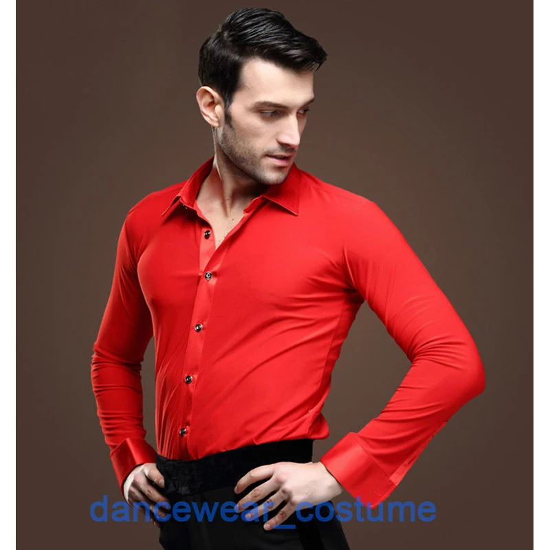 Men Boy Professional Prom Party Ballroom Latin Tango Modern Salsa Dance Shirt Adult Long Sleeve Competition Dancing Shirts Tops