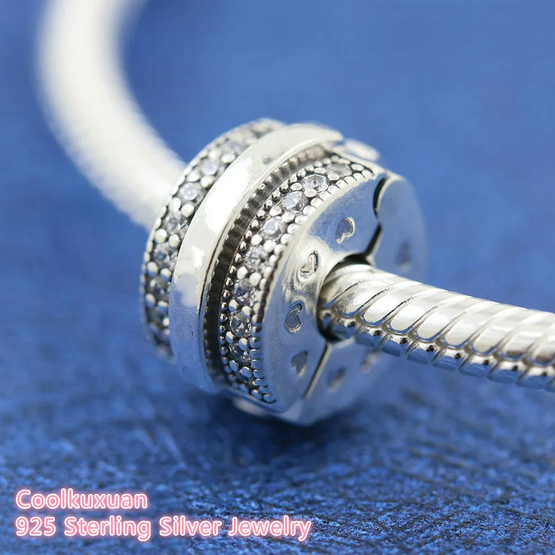 

Winter 100% 925 Sterling Silver Sparkling Pave Lines & Logo Clip Charm beads Fits Original Pandora bracelets Jewelry Making