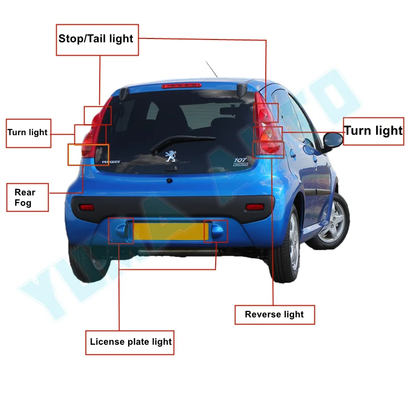 リアテールライトプジョー107 2005 2014午後pnリアターンシグナルライトブレーキテールストップランプ曇逆バックアップ電球