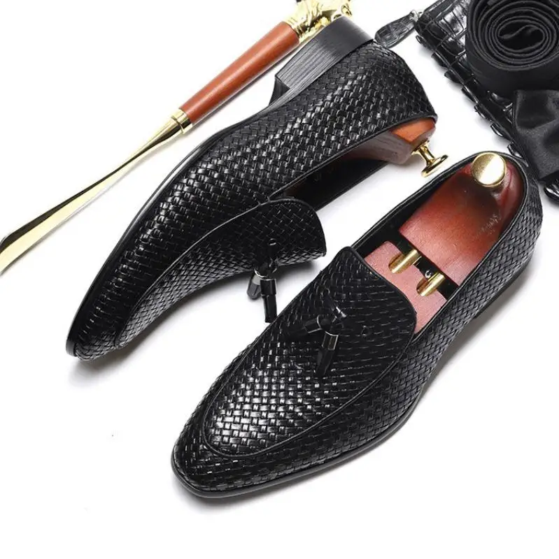 Fashion Loafers Tassel Weave Shoes Men Spring Summer Genuine Leather Business Casual Shoes High Quality Office Work Shoes 38-44