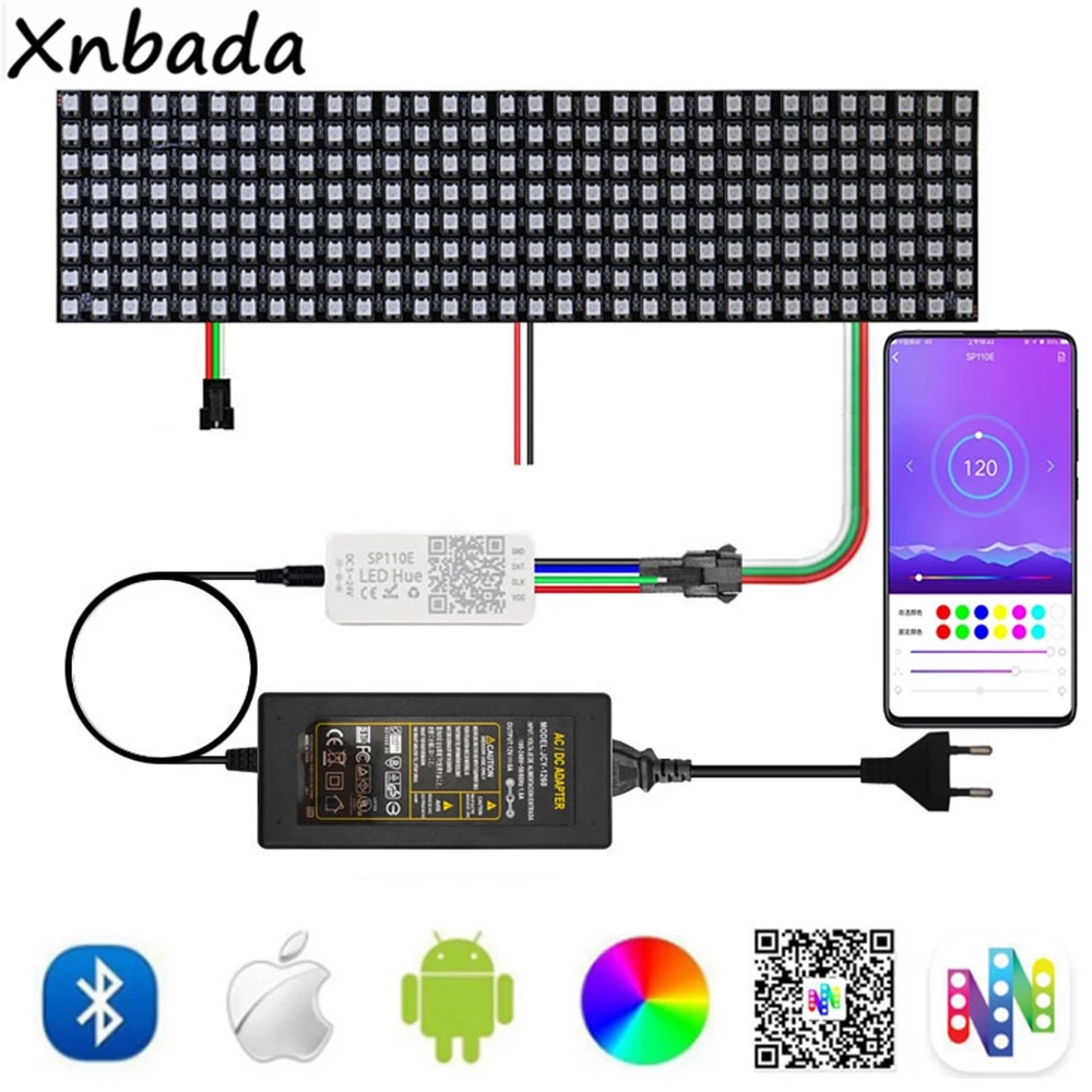 

DC5V WS2812B Led Strip Digital Panel Matrix Individually Addressable Light With 5V Led Power Supply SP110E Bluetooth Controller