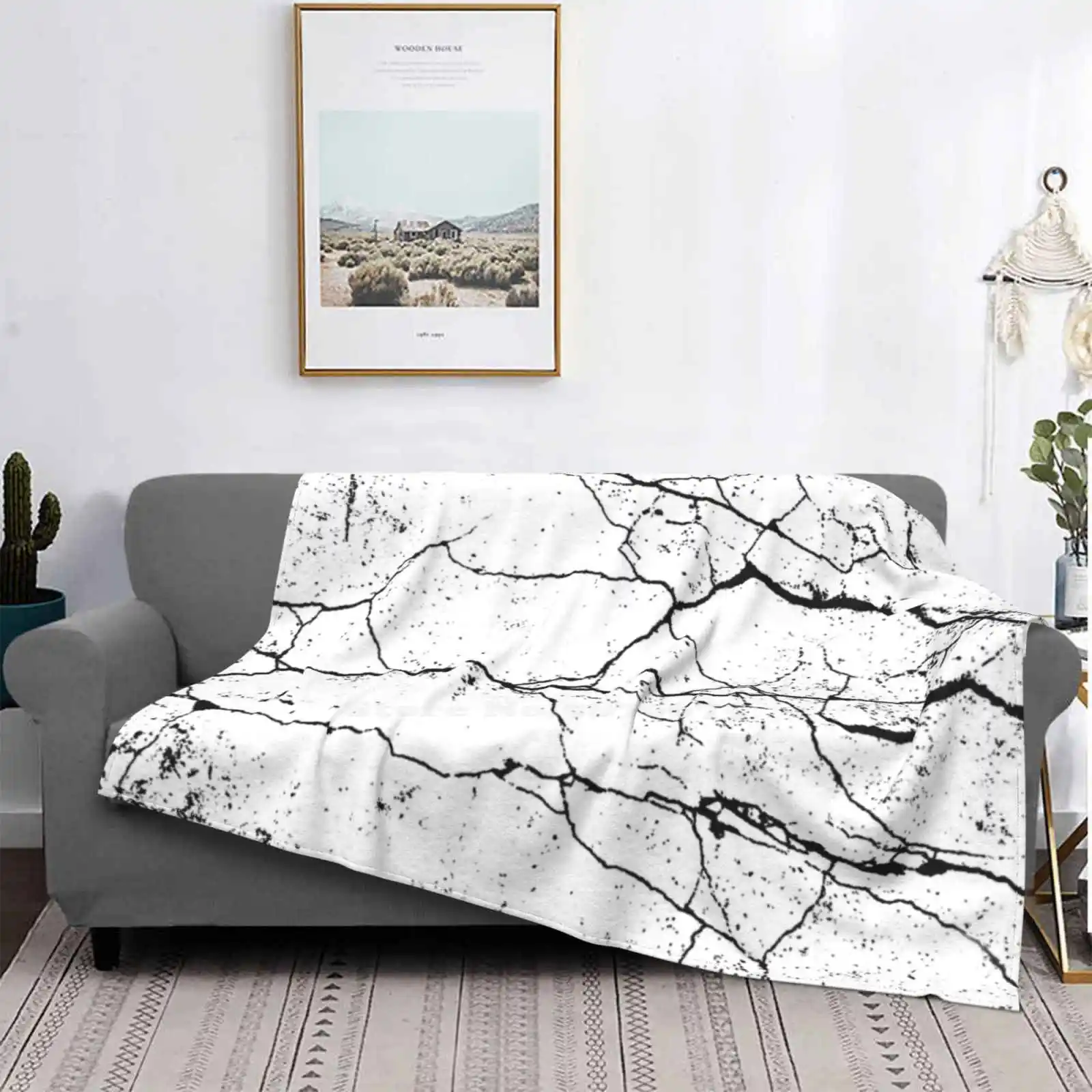 White Cracks Texture Trend Style Funny Fashion Soft Throw Blanket White Gray Crack Cracked Leather Marble Texture Agate