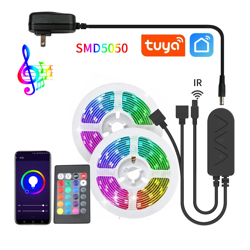 WiFi RGB HA CONDOTTO LA Luce di Striscia 12V SMD5050 32.8Ft/10M di Colore Che Cambia la Lampada Intelligente APP Funziona con Alexa Google Casa per la decorazione