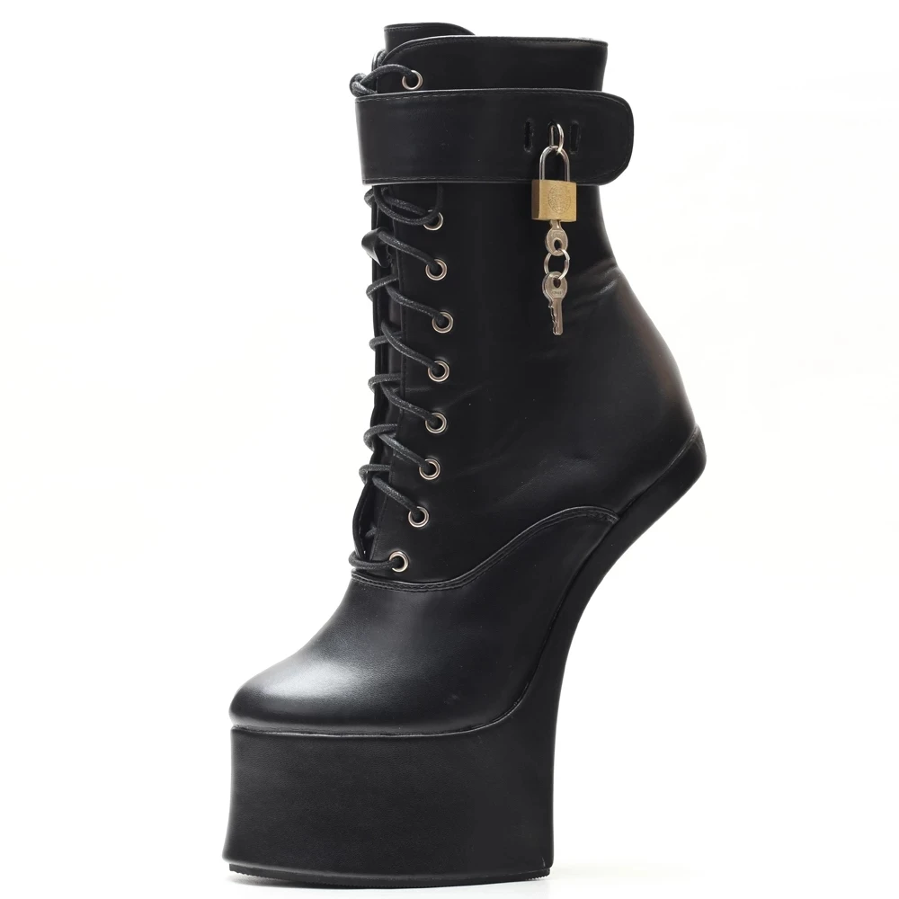 Women Novelty 18CM Extreme High Ponyplay Hoof Heel Lockable Ankle Strap Ladies Sexy Fetish Cosplay Boots