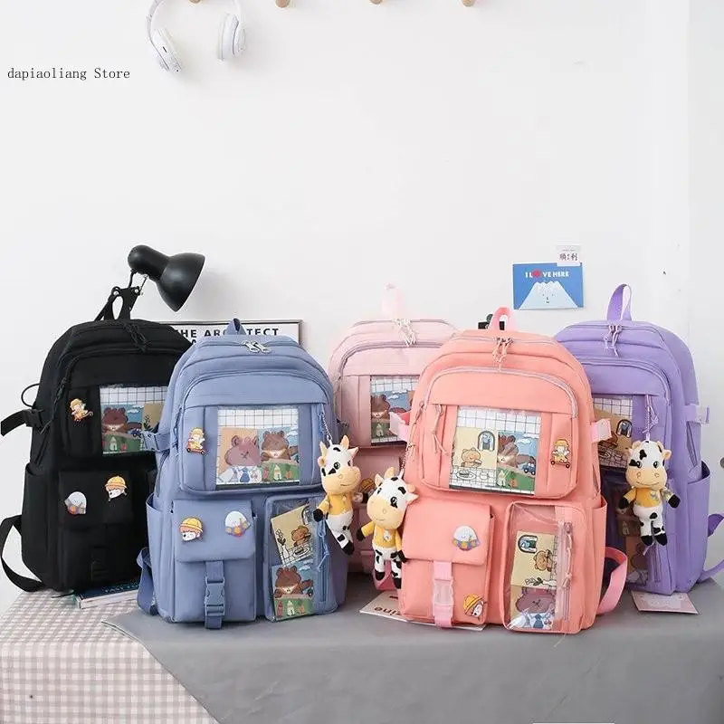 Women's College Style Kawaii Cute Canvas Material Children's Backpack 4 Pcs Suit