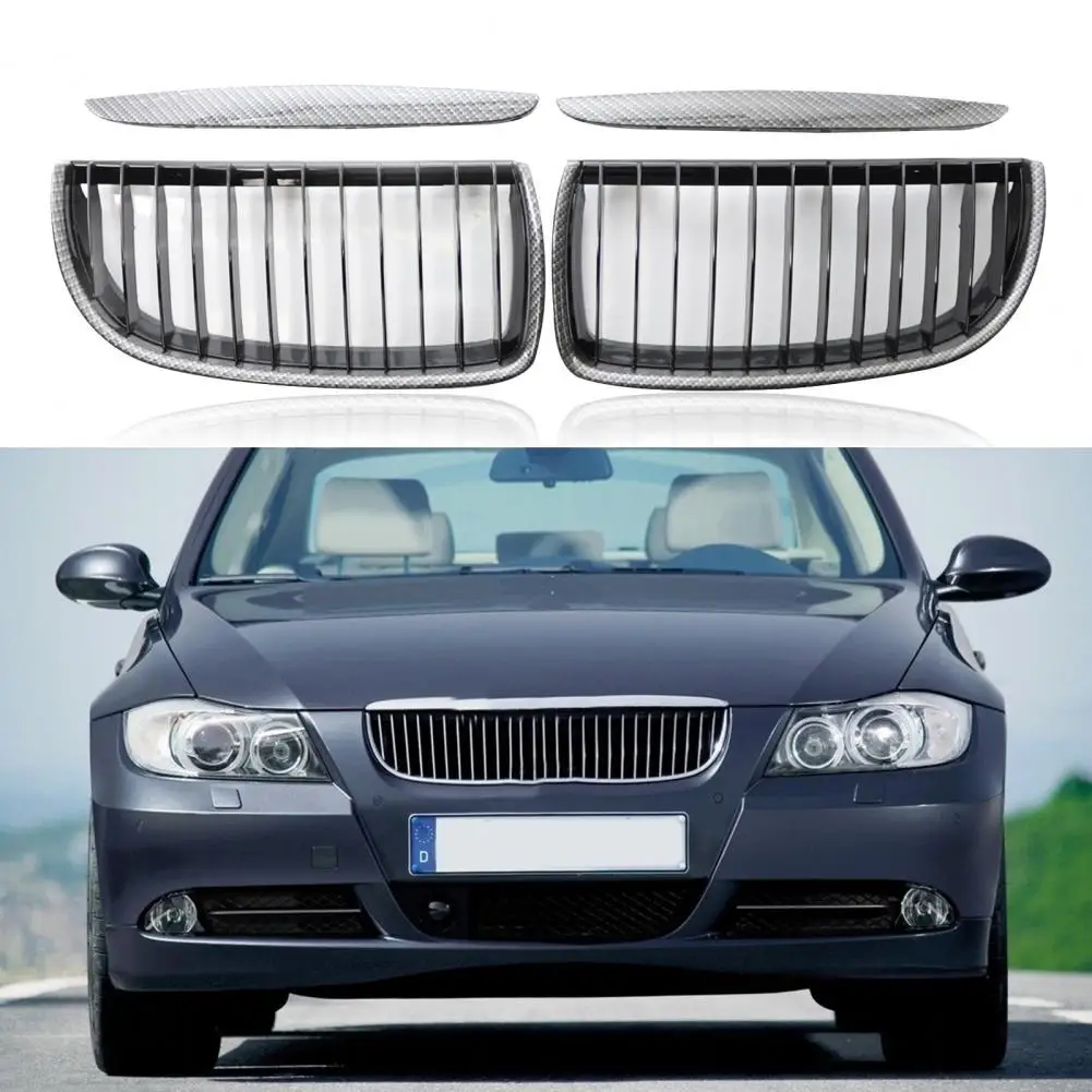 2Pcs Bumper Grille Carbon Grain Front Kidney Grill 51137120008 for BMW 3-Series E90 E91 Sedan 2006-2008 Pre-facelift