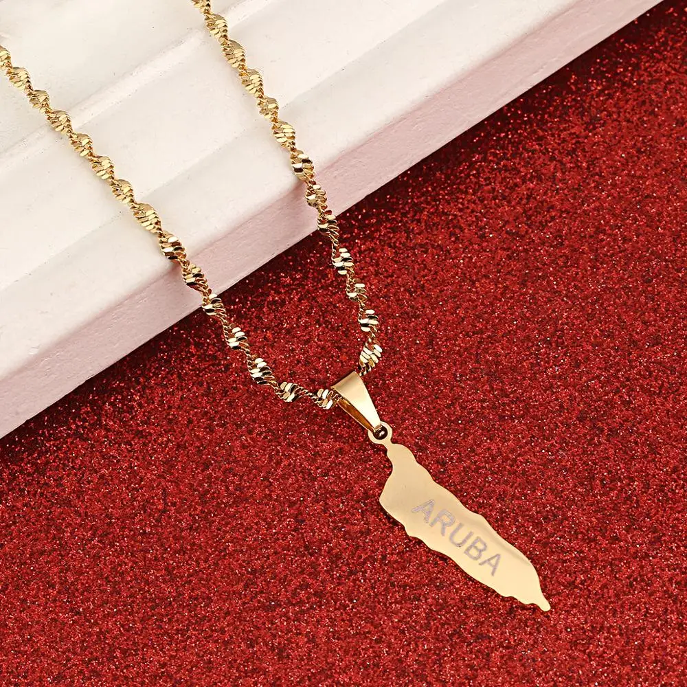 الفولاذ المقاوم للصدأ الذهب اللون أروبا قلادة على شكل خريطة قلادة جزر البحر الكاريبي خرائط حلية مجوهرات