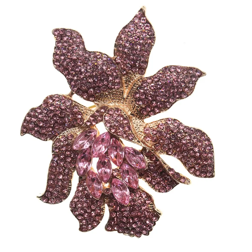 

100pcs/Lot Classic Crystal Rhinestone Large Flowers Orchid Brooch Pins Woman Jewelry