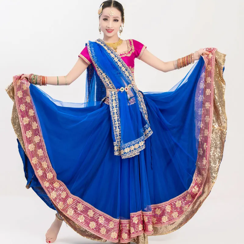 Indian Dance Stage Performance Costume Professional Oriental Dance For Women Adult/Kids Belly Dance Suit Bollywood Saree DQL6627