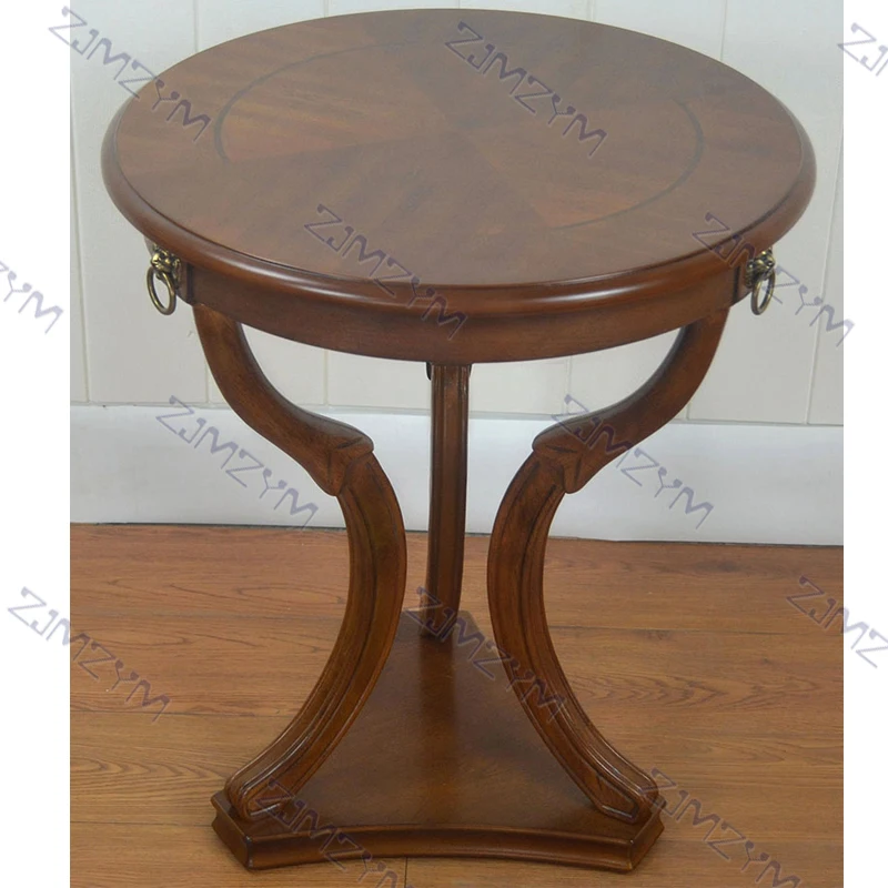 Modern simple European living room small tea table solid wood corner table small round table sofa tea table small round table